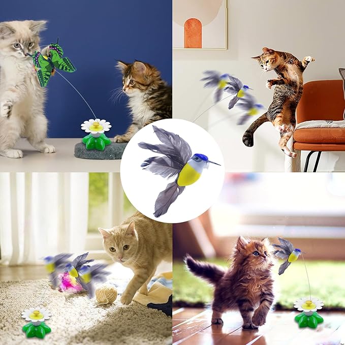 Yisquar Electric Bird & Butterfly Teasing Cat Toy 2PCS Interactive Bird Toy for Cats Interactive Cat Toys Automatic Electric Butterfly 360ยฐRotating Kitten Toys Fun Flying Birds Cats Play Chase