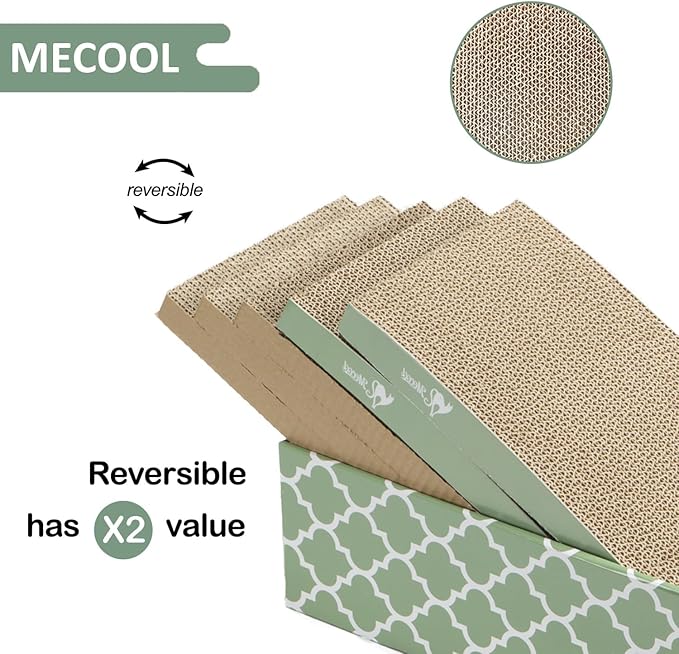 MECOOL Cat Scratching Board,5PC Cat Scratch Pad with Box,Reversible Corrugated Cat Scratcher Cardboard and Lounge Bed for Indoor Cats, Catnip