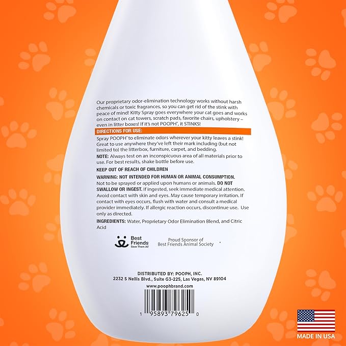 POOPH Kitty Spray - Odor Eliminator, 32oz - Dismantles Odors on a Molecular Basis, Cats, Freshener, Eliminator, Urine, Poop, Pee, Deodorizer, Fresh, Clean, Furniture, Potty, Safe - 2 Pack