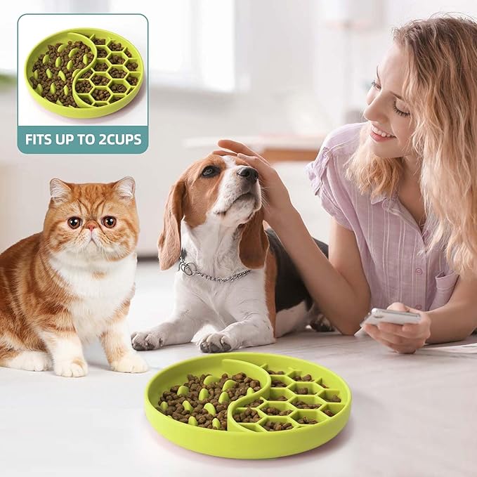 Slow Feeder Dog Bowls, Silicone Pet Food Bowls with Suction Cups, Non-Slip Dog Feeding Slow Down Pet Eating Speed for Fast Eaters, Anxiety Relief & Fun Added (Light Green)