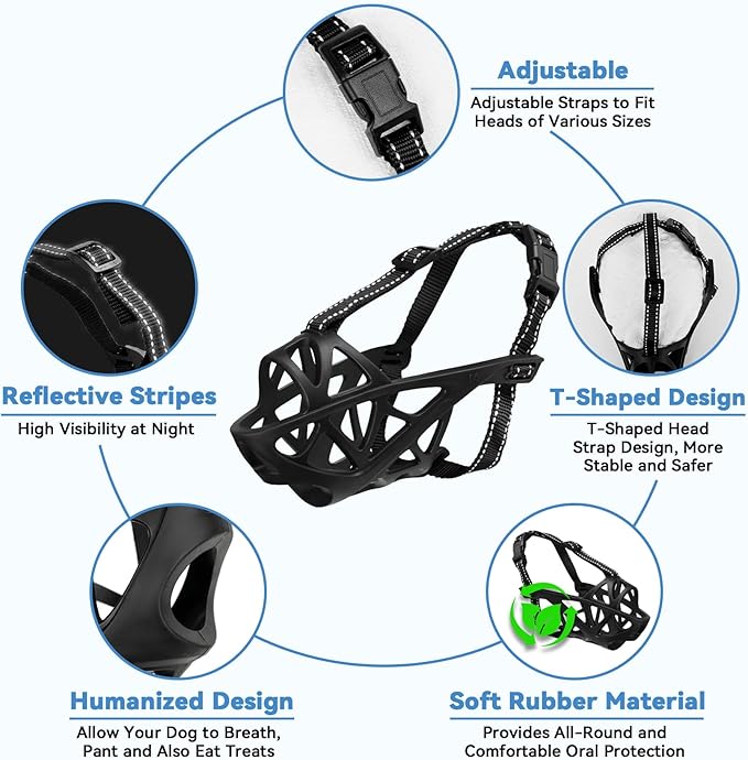 Dog Muzzle for Large Dogs, Breathable Basket Muzzles for Small, Medium and X-Large Aggressive Dog, Allows Panting Drinking, Suitable for Grooming Trimming Training (Black, S)