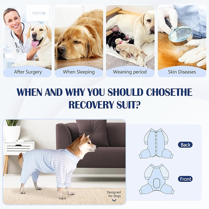 Dog Recovery Suit, Abdominal Wound After Surgery Wear, Anti Licking Bodysuit with Snaps, E-Collar & Cone Alternatives, Long Sleeve Dog Spay Surgical Onesie Prevent Shedding(3XL, Blue)