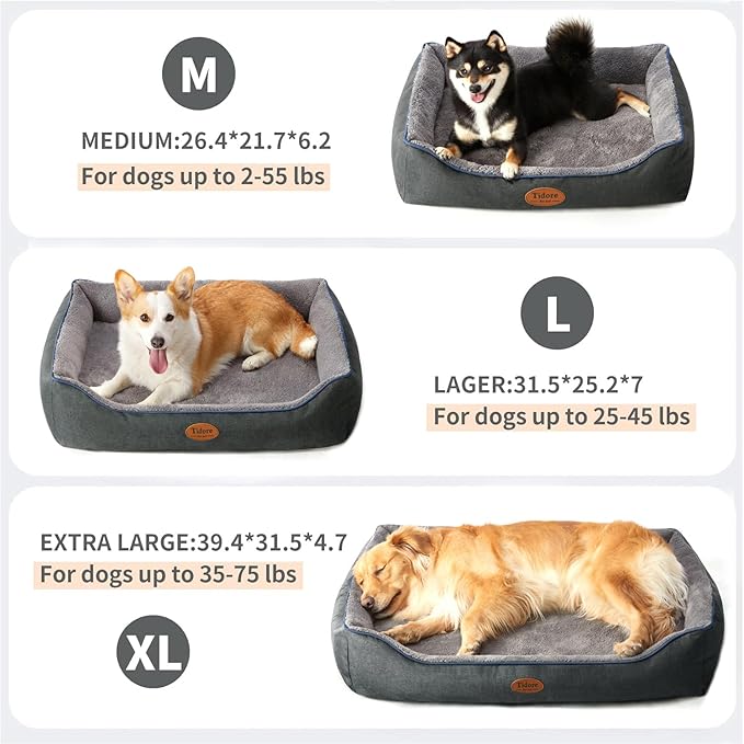 Orthopedic Dog Beds for Medium Dogs, Durable Egg Crate Foam Sofa Dog Bed wit Washable Removable Cover,Waterproof Lining,Pet Bed for Large Dogs (Dark Grey-Velvet, 31.5" L x 25.2" W x 7" Th)