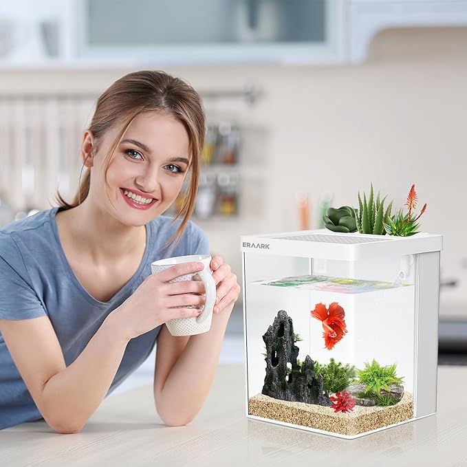 Smart Betta Fish Tank 1.5 Gallon Aquarium kit self Cleaning, Filter LED Light, Water Pump