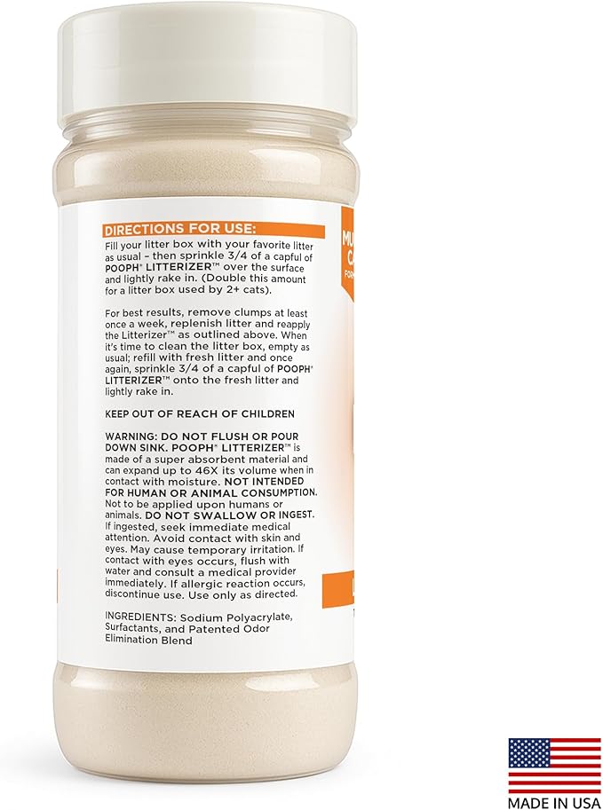 POOPH® LITTERIZER® – 16oz Bottle – Absorbs 46x Weight in Wetness & Odor – Keeps Litter Dry, Reduces Mess, Reduce Litter Costs AND Get a STINK-FREELitter Box – WITHOUT Fragrances or Harsh Chemicals