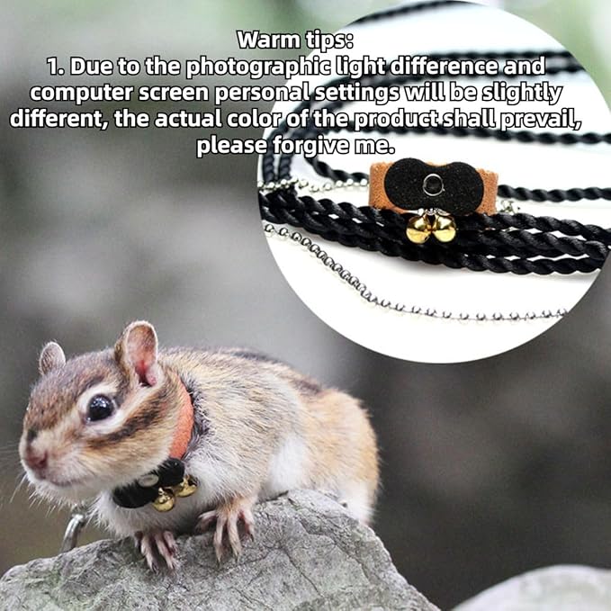 Squirrel Chipmunk Traction Rope Strap Anti-Biting Chain Rope, Small Animal Walking Collar Harness with Lead Leash for Hamster Gerbil Rat Mouse Ferret Chinchilla (Black with Blue)