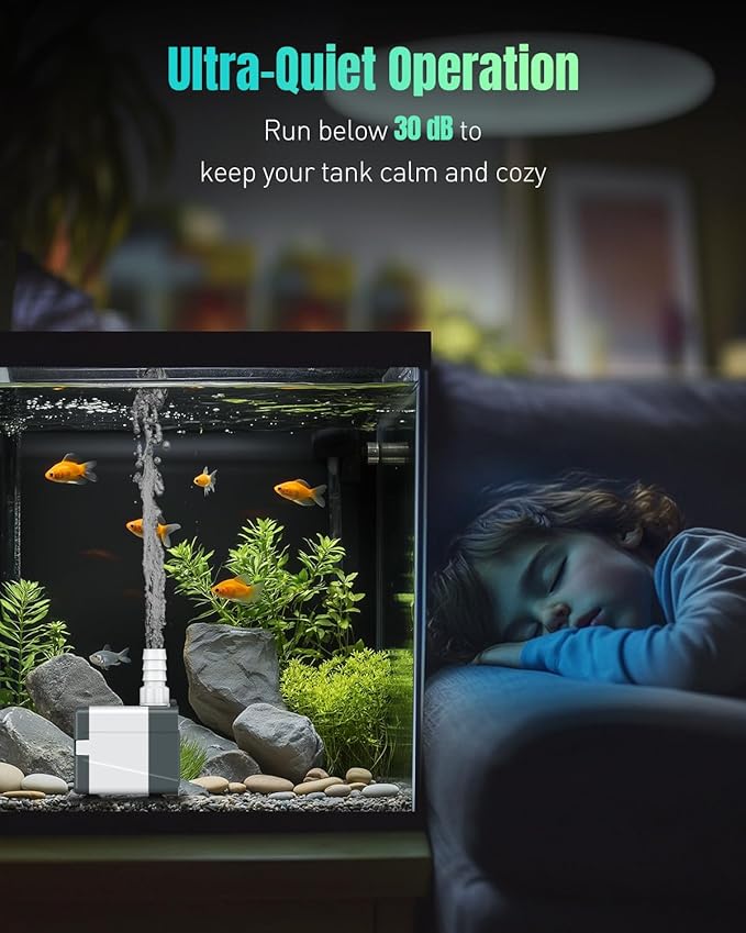 Pawfly 210 GPH Fountain Pump, 15 W Submersible Water Pump with 5.2 ft. High Lift and 4 Nozzles, Quiet Water Fountain Pump for Aquarium Fish Tank Waterfall Pond & Hydroponics