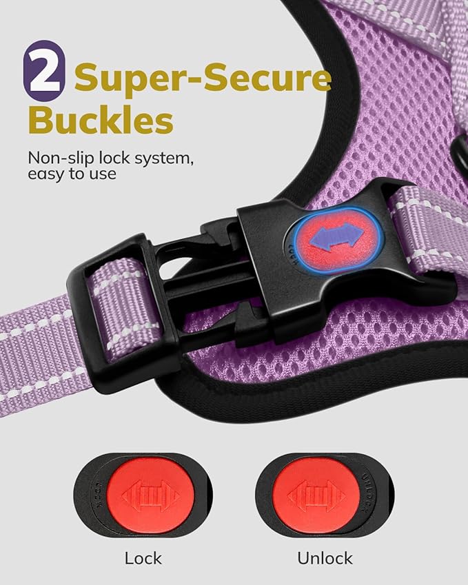 MIDOG No-Pull Dog Harness | Adjustable & Reflective Pet Harness Leash Set for Small Medium Large Dogs Walking, Training| No Choke, Front Clip, Soft Padded Vest with Easy Control Handle - Purple, XS