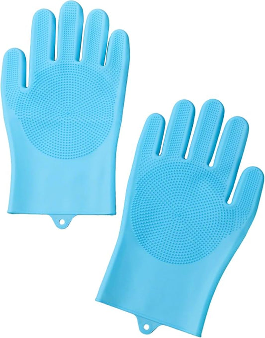 Pet Grooming Gloves,Heat-Resistant Silicone Gloves with High-Density Teeth for Enhanced Massaging and Bathing of Dogs and Cats (Blue, 1 Pair)