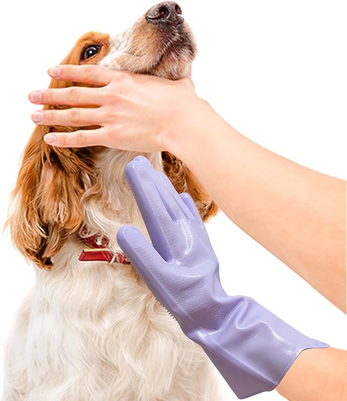 Pet Grooming Gloves,Heat-Resistant Silicone Gloves with High-Density Teeth for Enhanced Massaging and Bathing of Dogs and Cats (Purple, 2 Pair)