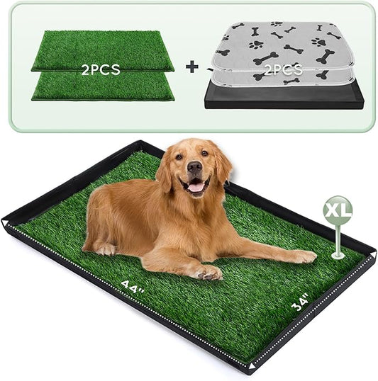 Dog Grass Pad with Foldable Dog Litter Box,Extra Large Liner Base for Balcony,Ultra-Absorbent Artificial Grass Pads for Dogs Pee Pad Holder, Potty Training, 2 PCS Reusable Pee Pad
