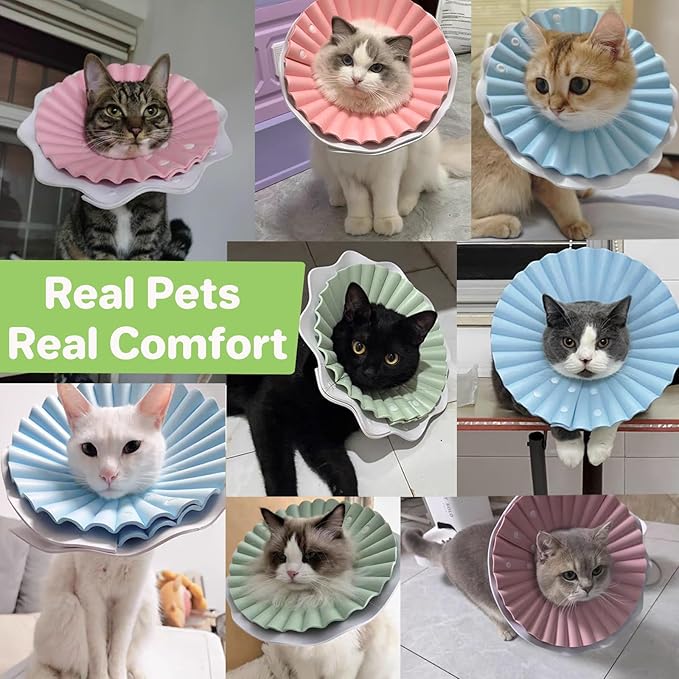 Soft Cat Cone Collar for Cats– Adjustable Lightweight Recovery E-Collar to Stop Licking, Scratching & Biting After Surgery, Comfortable Wound Healing Cone Alternative (Green, L)
