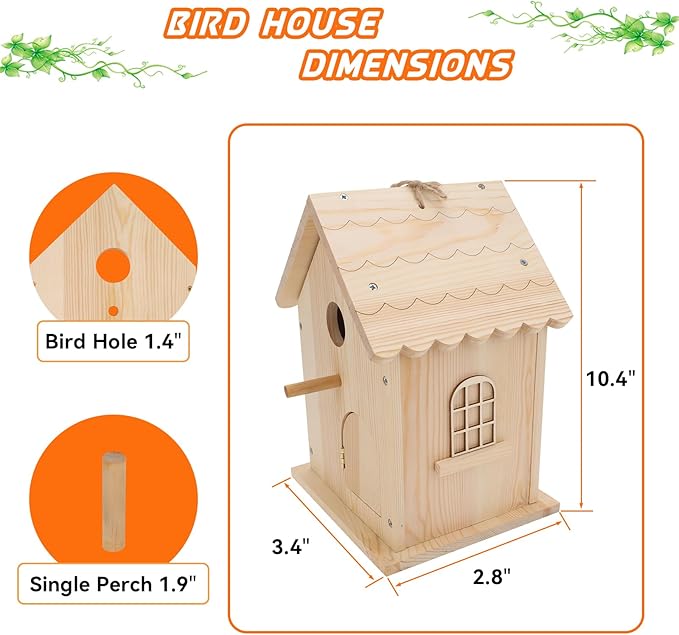 Lalafancy DIY Wooden Bird House Kit for Kids and Adults, Build it Yourself Birdhouse Kits for Outside with Paint Strips, Woodworking Adult Crafts, Hanging Birdhouse for Garden Yard Decor Gifts