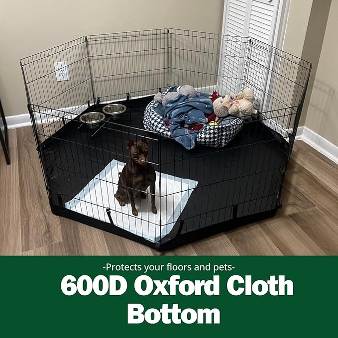 PJYuCien Dog Playpen, 8 Panels 24’’H Dog Pens Indoor with Bottom Pad, Metal Foldable Pet Puppy Exercise Fence Crate Kennel, Better for Small Animals, Black