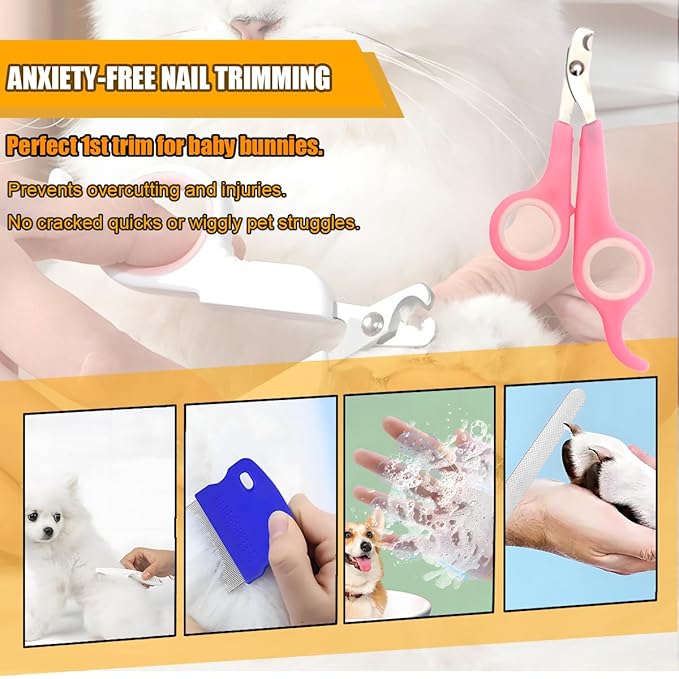 Rabbit Grooming Kit โ Bunny Grooming Kit with Shedding Brush, Nail Clippers & Comb โ Small Animal Grooming Supplies for Rabbits, Guinea Pigs, Hamsters, Ferrets - Small Pet Shedding & Care (Pink)