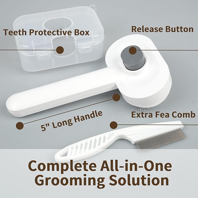 Prime Pets Pet Grooming Kit, Slicker Brush & Fine-Comb for Deshedding and Dematting Long Short Hair Cats Dogs, Gentle Grooming Tools for Rabbits Ferrets with Storage Box