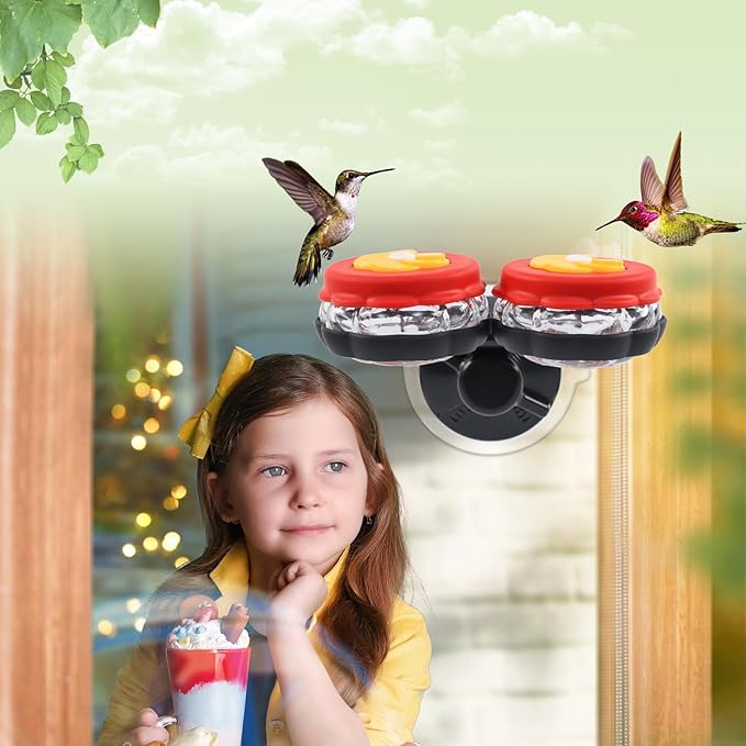 Handheld Hummingbird Feeders (Set of 2) with Window Mount Suction Cup, New Upgraded Small Glass Hummingbird Feeder for Outdoors, Mini Window Humming Birds Feeders