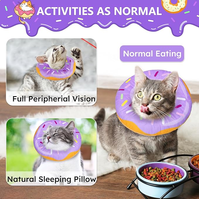 Cat Cone Collar Soft, Cat Recovery Collar for Wound Healing Cute Donut Adjustable Kitten Cones to Stop Licking Comfortable Lightweight Neck Elizabethan Collars for Kittens After Surgery