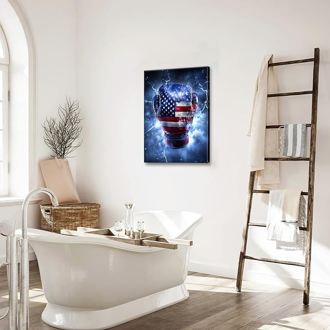Sports Boxing Wall Art Canvas American Flag Wall Decor Prints Framed Painting Pictures Gifts Artwork for Bathroom Living Dining Room 16"x24"