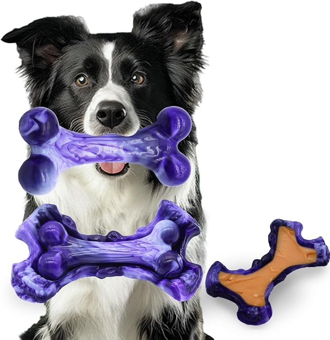 Magicorange Tough Dog Toys, Chew Toys for Aggressive Chewers, Dog Bone Toy Nylon Almost Indestructible Dogs Toy for Teeth Cleaning and Training (Purple)