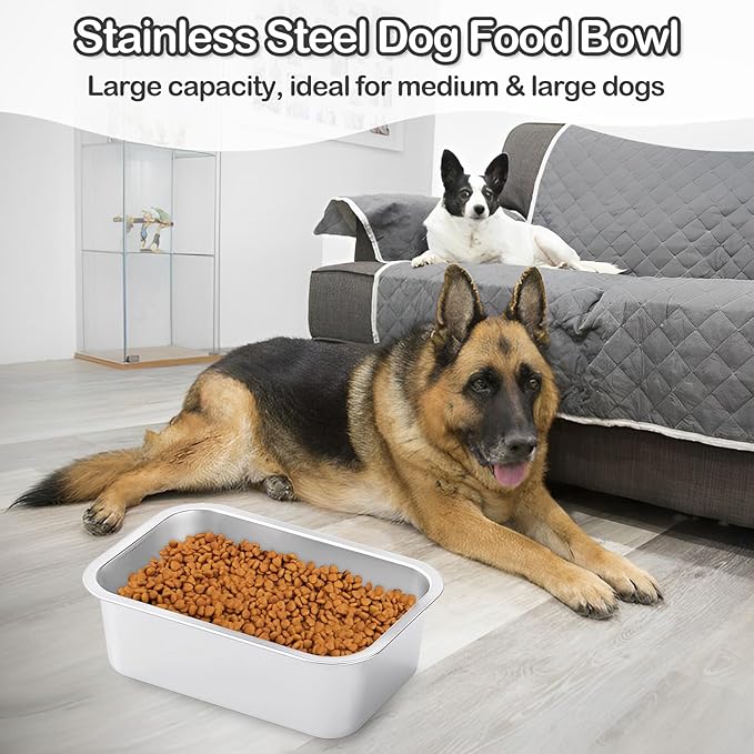 Fhiny 3 PCS Stainless Steel Dog Bowl, 1.2 Gallon Capacity Metal Dog Food & Water Bowls for Medium, Large, X-Large Dogs Indoor & Outdoor Universal Dog Bowl Dishwasher Safe