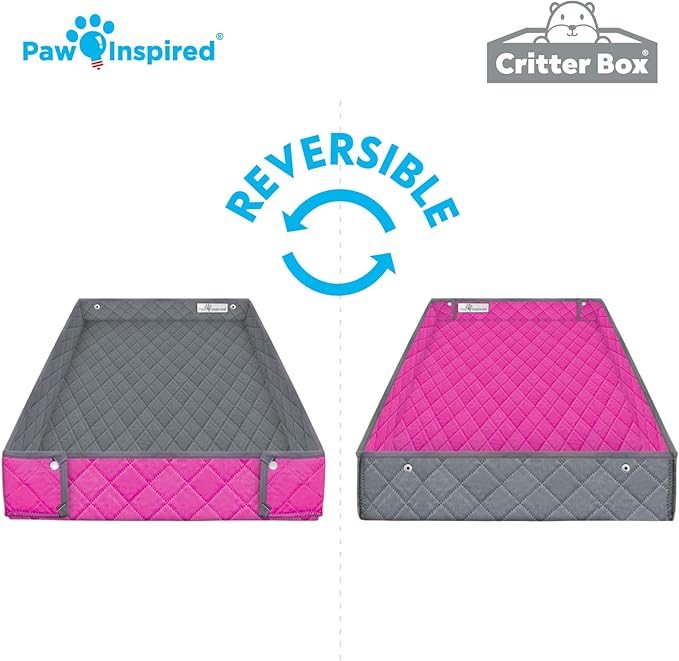Paw Inspired Critter Box Washable Cage Liner, Reversible Fleece Bedding with Raised Sides for Guinea Pigs and Other Small Animals (C&C 2x4 (14" Grids), Gray/Pink)