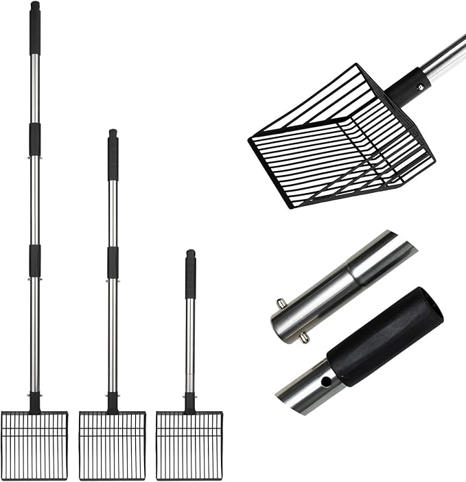 PUPTECK Fast Sifting Cat Litter Scoop - Long Handle Chicken Poop Scooper with Deep Shovel, Heavy Duty & Non-Stick Kitty Metal Litter Sifter, Chicken Coop Accessories