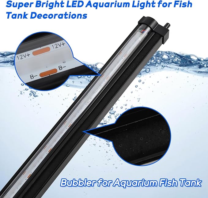 Submersible Fish Tank Aquarium Light: Underwater Aquarium Bubble Lights with Adjustable Brightness Colors -IP68 Waterproof Bubble Lights with Remote and Suction Cups for 20-25 inch Aquarium Fish Tank
