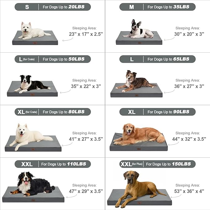 Orthopedic Dog Bed for Large Dogs, Big Waterproof Dog Bed Washable Pet Bed for Large Sized Dogs with Egg Crate Foam Pet Bed Mat, Removable Oxford Cooling Cover, Grey