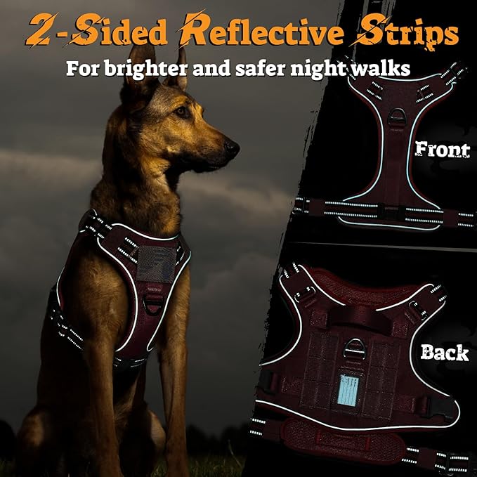 rabbitgoo Dog Harness for Large Dogs No Pull, Tactical Service Pet Vest with Molle and Control Handle, Adjustable and Reflective Military Harness for Easy Walking and Training, Red, L