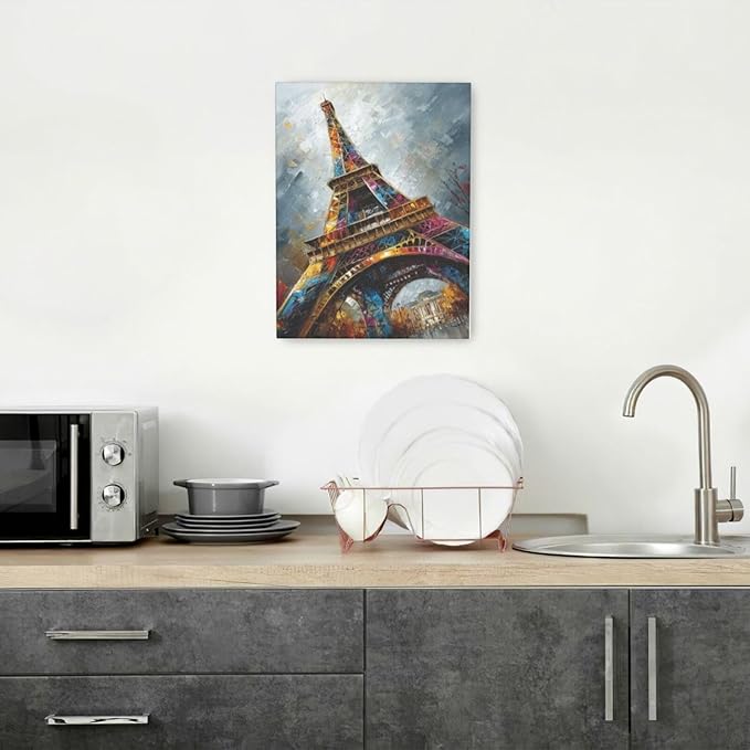 Paris Eiffel Tower Wall Art Paris Architecture Canvas Wall Decor Europe City Eiffel Tower Pictures Painting Print Artwork Framed Decorations Gifts for Living Room Bedroom Office 12"x16"