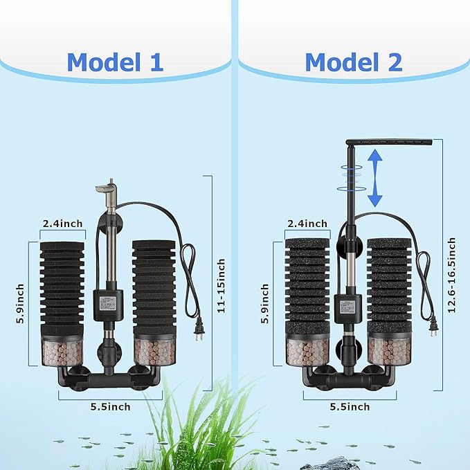 Upgrade Aquarium Electric Power Sponge Filter with Submersible Pump ,Ultra-Quiet Motor with Bio Ceramic Media Balls and 2 Spare Sponge (L for 20-55 Gal)