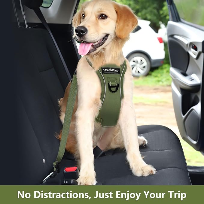 Dog Seat Belt Harness for Car, Dog Car Harness Adjustable Mesh Breathable & Dogs Seatbelt Safety Tether with Elastic Bungee for Small Medium Large Pets(Army Green, XL)