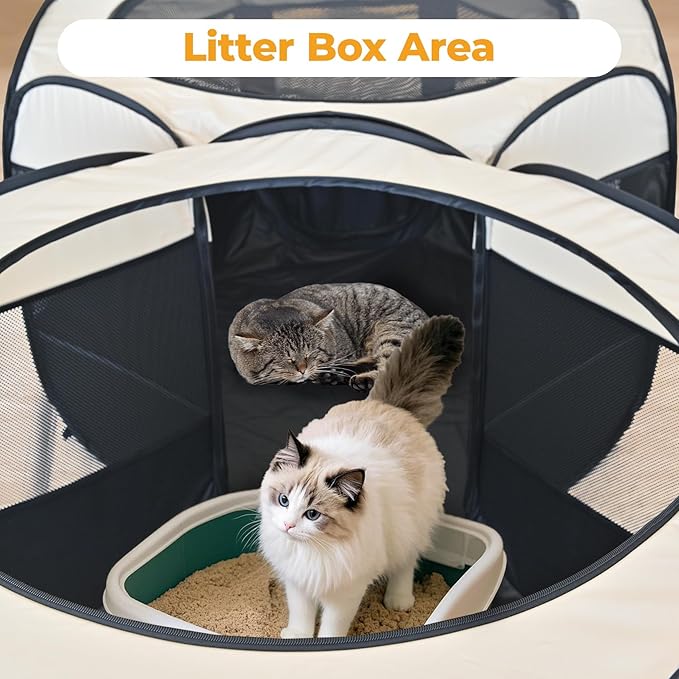 EighteenTek 2-in-1 Pop Up Cat Playpen XLarge, Dog Puppy Pet Playpen, Indoor Outdoor Cats Enclosed, Cat Tent House Crate Cage, Portable & Foldable Playpen for Kittens(No Divider, Unified Space)