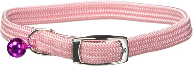 Kool Kat Elastic Cat Safety Collar with Bell, Pink, 12"