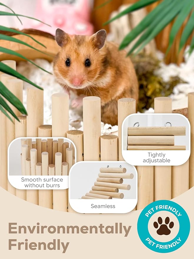 2PCS Wooden Hamster Fence, Bridge Cage Decor, Wooden Hamster Accessory 11.8in(3.93in High)