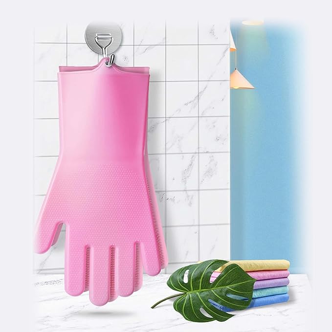 Pet Grooming Gloves,Heat-Resistant Silicone Gloves with High-Density Teeth for Enhanced Massaging and Bathing of Dogs and Cats (Pink, 1 Pair)