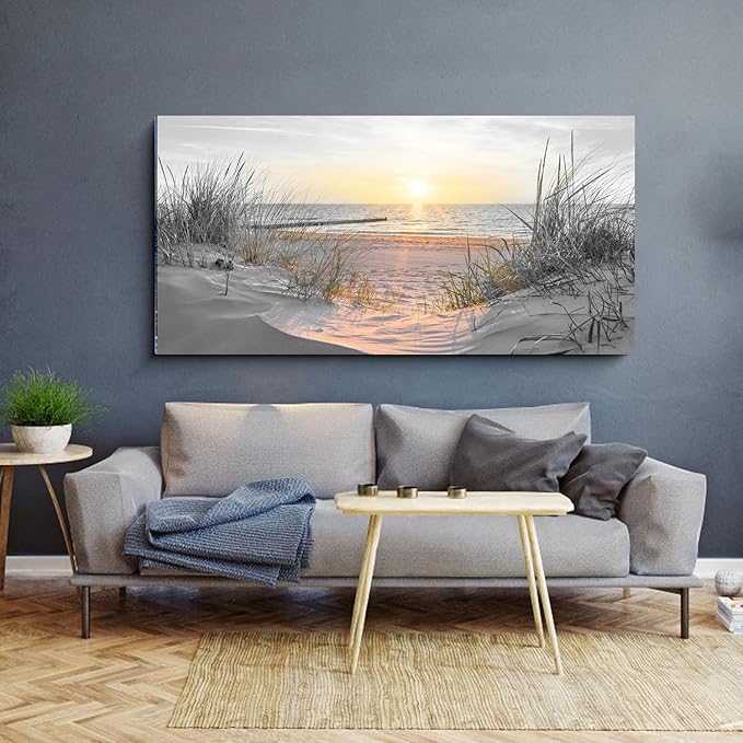 Yxbhhym-Black and White Beach Wall Art Decor for Living Room Sunset Coastal Wall Décor Large Picture Ocean Room Decor Seascape Artwork Sea Scene Painting Print Framed Office Bedroom Decorations