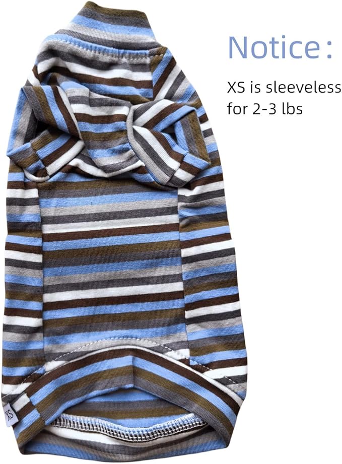 Vintage Stripes Sphynx Hairless Cats Shirt Cotton Cat Turtleneck Pet Clothes Kitten T-Shirts with Sleeves for Sphynx Cats (Storm, X-Small)