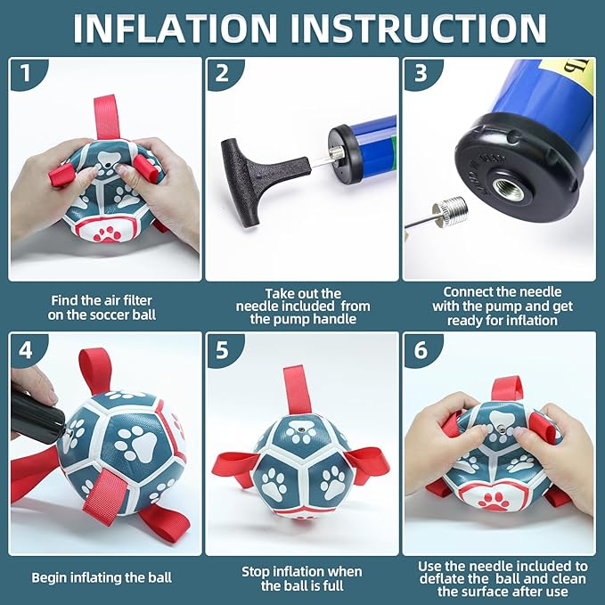 QDAN Dog Toys Soccer Ball with Straps, Outdoor Toys for Tug of War, Puppy Birthday Gifts, Dog Water Toy, Durable Balls for Small Dogs - Blue Red(5 Inch)