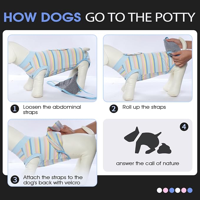 FUAMEY Recovery Suit for Dogs After Surgery,Soft Breathable Dog Bodysuit E-Collar & Cone Alternative Surgical Suit,Male Female Dog Neuter Spay Suits Anti Licking Wounds Onesie Blue Yellow Stripes XS