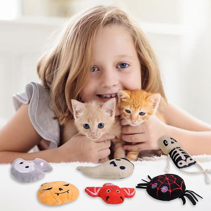 FOIMAS Halloween Catnip Toys,Pumpkin Ghost Catnip Toy Chew Bite Plush Toy for Cat Interactive, Pack of 6