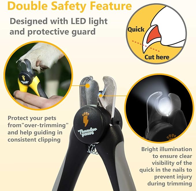 LED Dog Nail Clippers with Light, Trimmers with Protective Guard, Quick Sensor, Safety Lock and Nail File - Suitable for Large and Small Dogs & Cats (Grey, LED)