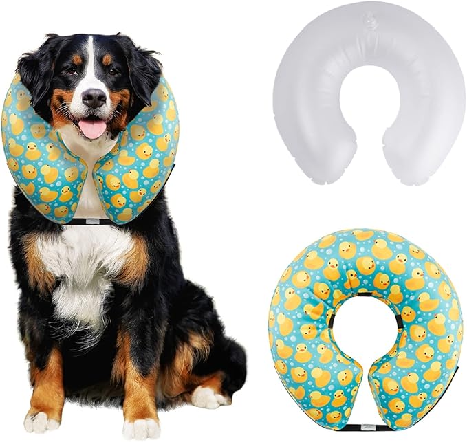 CuteBone Inflatable Dog Cone with Removable Soft Fleece Covers for Small/Medium/Large Dogs and Cats Neck Donut Collar After Surgery GWB04L