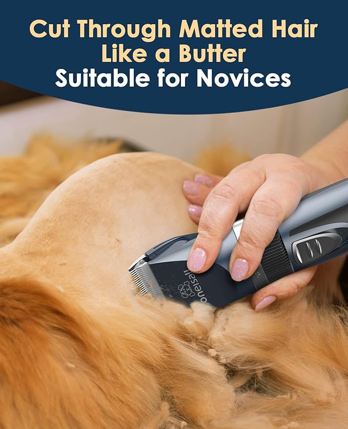 oneisall Quiet Cat Clippers for Matted & Long Hair, 2-Speed Cordless Pet Shaver Grooming Kit for Cats, Small Dogs & Animals (Blue)