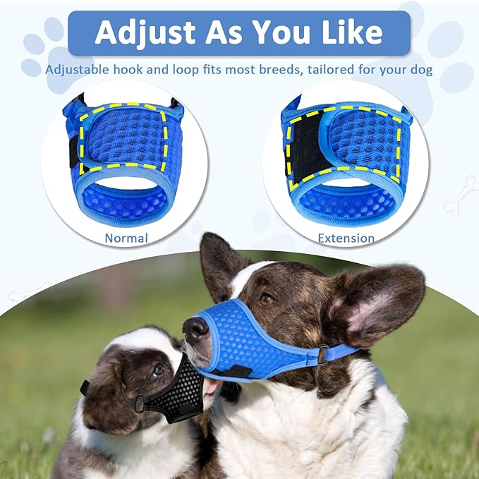 LUCKYPAW Soft Muzzle for Medium Large Sized Dogs Beagle Labrador German Shepherds, Dog Muzzle to Prevent Biting Chewing, Adjustable Breathable Mouth Guard for Grooming Walking Training(Blue, L)