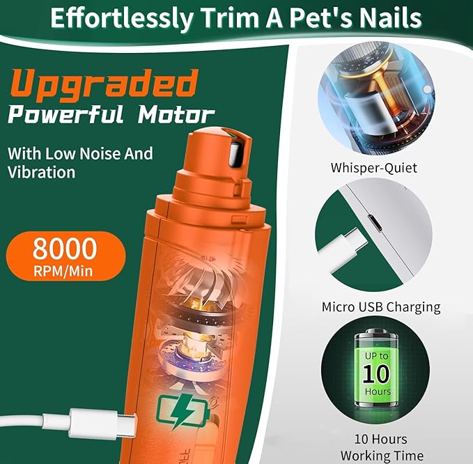 Dog Nail Clippers & Cat Nail Clipper With Catcher, 2 In 1 Dog Nail Trimmers & Grinder With Light for Large Small Dogs Cats,Silent Groom Pro Claw Trimmer, Rechargeable Dogs Nails Grinder Quiet