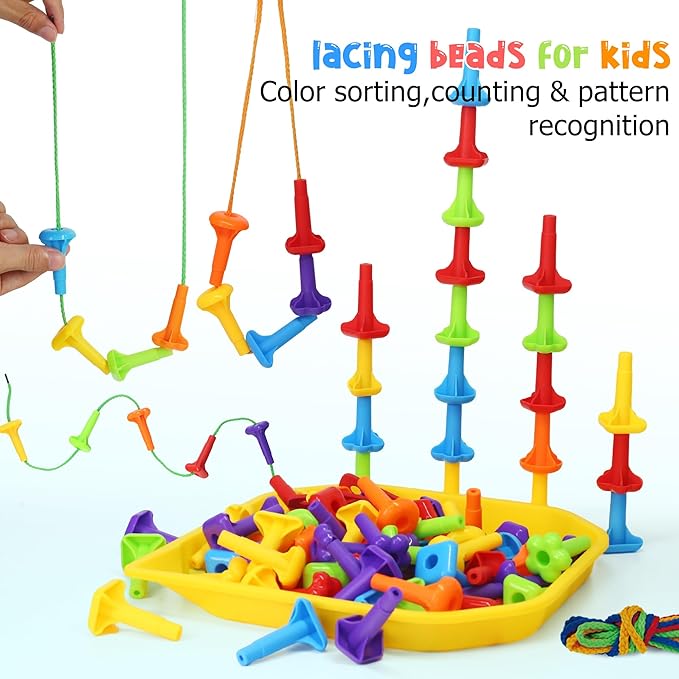 Peg Board Toy set 73Pcs DIY Building Stacking Toys for Kids 3-6 Years Old,STEM Educational Kids Toy for Brain Development,Montessori Sensory Toys,Upgrade Various Foam Board Plastic Lacing String Game