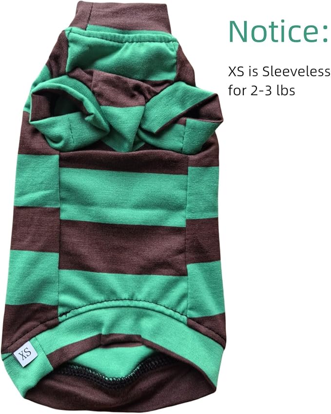 Vintage Stripes Sphynx Hairless Cats Shirt Cotton Cat Turtleneck Pet Clothes Kitten T-Shirts with Sleeves for Sphynx Cats (Wide Green Brown Stripe, X-Small)