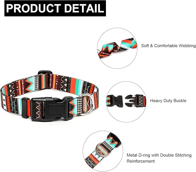 Mercano Adjustable Dog Collar - Special Design Patterns, Soft Nylon Comfortable Durable Pet Collar for Small Medium Large Dogs (S, Tribal Green)